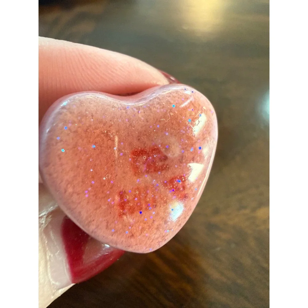 Heart Be Mine Resin Glitter Ring‎ Statement Ring  Silver Tone size 6